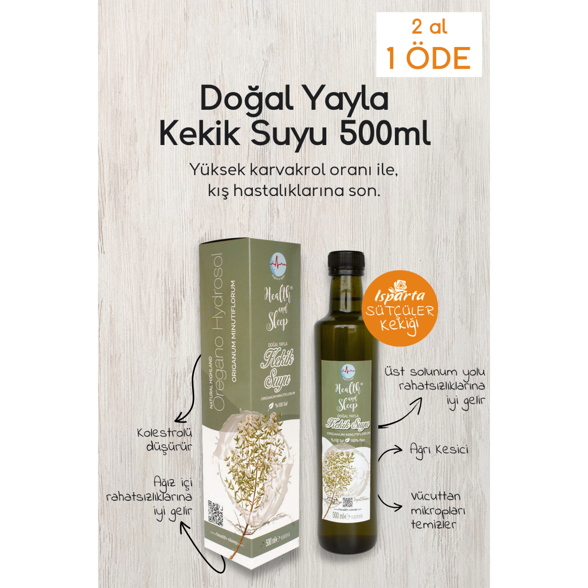 Doğal Yayla Kekik Suyu Endemik Tür 500ml kekik suyu cam 500ml